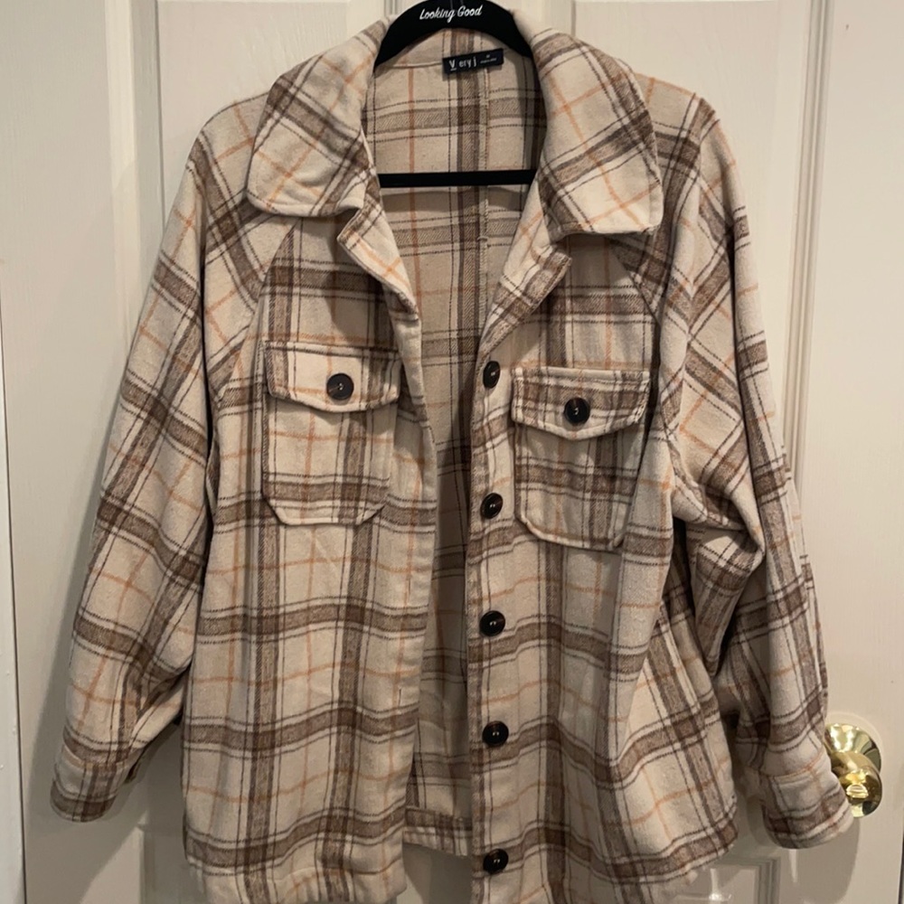 Tan and brown oversized shacket